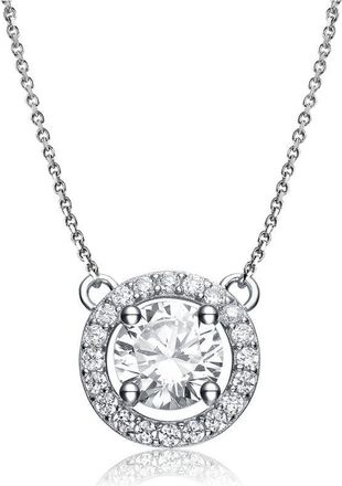 Rachel Glauber White Gold Plated with Clear Cubic Zirconia Round Solitaire Necklace