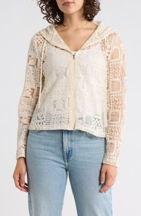 Forgotten Grace Open Knit Zip-Up Hoodie in Natural at Nordstrom Rack, Size X-Large
