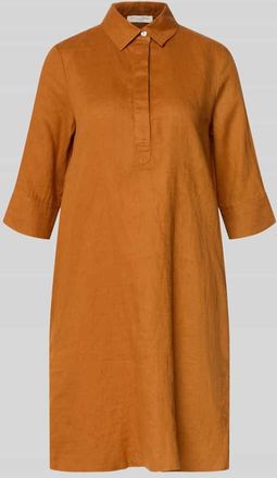 Christian Berg Knielanges Hemdblusenkleid aus Leinen mit 3/4-Arm in Camel, Gr&ouml;&szlig;e 36