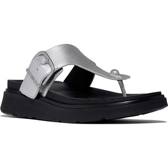 FitFlop Gen FF Buckle Tumbled Leather Toe Post Sandals in Silver at Nordstrom, Size 10