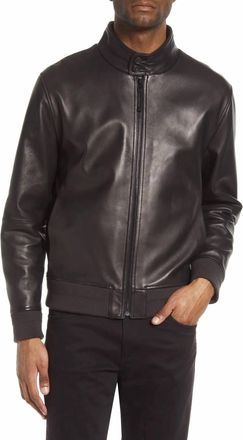 Vince Harrington Leather Bomber Jacket In Black