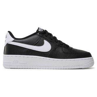 Nike Air Force 1 GS Leather Youth Low Top Trainers - Black White - Size:UK 4.5