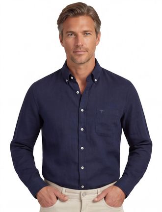Fynch-Hatton Overhemd navy Fynch Hatton button down boord