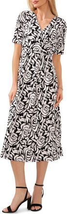 Chaus Print Faux Wrap Midi Dress in Black/White at Nordstrom, Size Medium