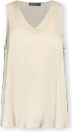 Elena Miro Viscose Satin V-neck Top - Dames - Tops zonder mouwen - Beige - 6XL - Satijn - Tops