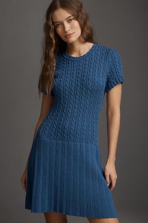 Rowing Blazers Short-Sleeve Cableknit Pleated Dress