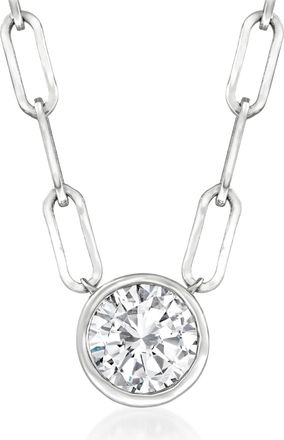 Ross-Simons Bezel-Set Diamond Solitaire Paper Clip Link Necklace in 14kt White Gold
