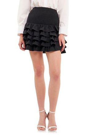 endless rose Smocked Tiered Ruffle Miniskirt in Jet Black at Nordstrom Rack, Size X-Small