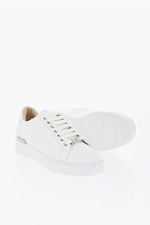 Philipp Plein Low HEXAGON Leather Sneakers with Ton-sur-Ton Logo size 41