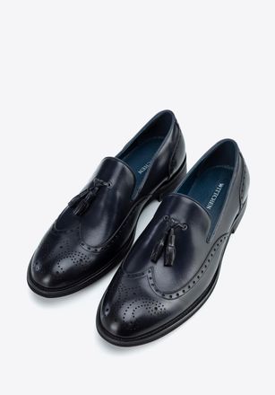 Wittchen Heren Leren Mocassins met Perforaties Marineblauw, Natuurlijk Leer