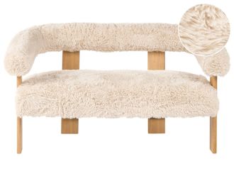 Beliani Divano A 2 Posti Rivestimento In Pelliccia Sintetica E Gambe In Legno Marrone Chiaro Colore Bianco Sporco Ilbro