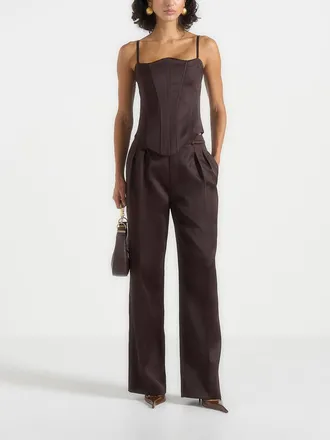 Mani&egrave;re De Voir Julie Satin Tailored Trousers in Brown at Nordstrom, Size 12
