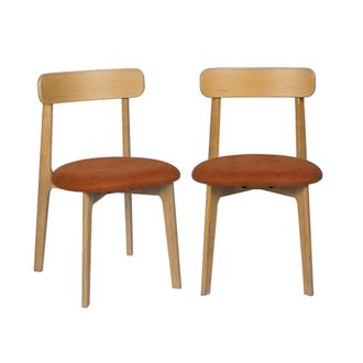 Sweeek Silla vintage de madera de hevea en tono natural y tejido texturizado