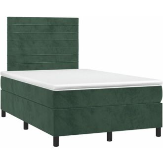 vidaXL Vidaxl - Cama Box Spring Colch&oacute;n Y Led Terciopelo Verde Oscuro 120x200cm