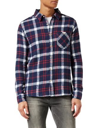 SOULSTAR Soul Star Mens TIRTA Regular Fit Checkered Button Front Long Sleeve Casual Shirt, Black (Black 1F2A3E), 17.5 (Manufacturer Size:X-Large)