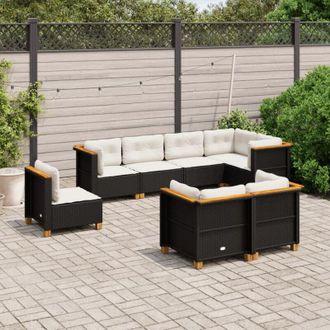 vidaXL Set De Sof&aacute;s De Jard&iacute;n Y Cojines 8 Piezas Rat&aacute;n Sint&eacute;tico Negro Vidaxl