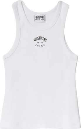 Moschino Witte Geribbelde Tanktop met Logo - Dames - Tops zonder mouwen - Wit - L - Katoen - Tops