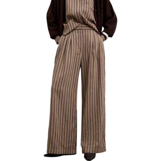 Scalpers Striped Pleated Trousers in Brownstripes at Nordstrom, Size 38 Eu