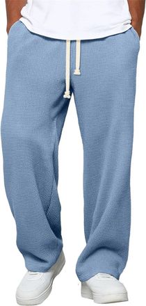 Generic Elasticated Waist Trousers for Men Waffle Knit Lounge Pants Drawstring Casual Trouser Breathable Lightweight Straight Leg Pants with Pockets Loose Fit