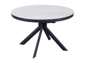 Vente-Unique Mesa de comedor extensible para 4 a 6 personas de cer&aacute;mica, MDF y metal - Efecto m&aacute;rmol blanco y antracita - ZALYRA