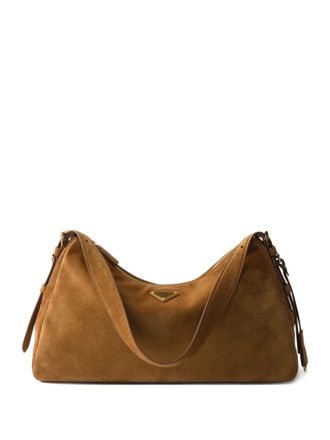 Prada large Aim&egrave;e suede tote bag - Brown