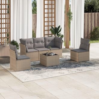 vidaXL Vidaxl - Juego De Sof&aacute;s Jard&iacute;n Con Cojines 6 Pzas Rat&aacute;n Sint&eacute;tico Beige