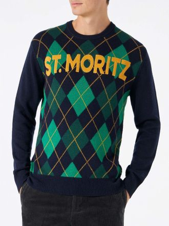 MC2 Saint Barth Crewneck Sweater Heron With Argyle Jacquard
