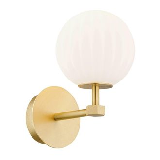 Netlighting Paloma Right Angle Wall Lamp Opal Matt (Fluted) Brushed Brass in White