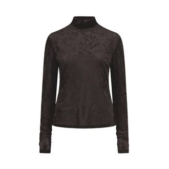 Dante6 Fluwelen laagjes mesh top in Espresso Brown - Dames - Tops - Bruin - Maat: M Jersey