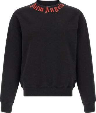 Palm Angels Neck Logo Sweatshirt - Heren - Sweatshirts - Zwart - XS - Katoen - Hoodies & sweatvesten