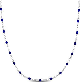 Mimi & Max Blue Enamel Bead Station Forzatina Brill Necklace in Sterling Silver - 18+1 in