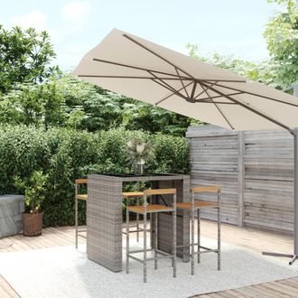 vidaXL Mesa Bar Y Taburetes Jard&iacute;n 5 Pzas Madera Acacia Rat&aacute;n Pe Gris Vidaxl