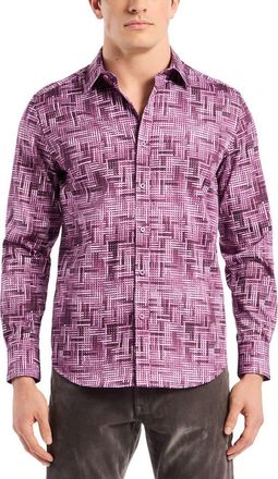 Robert Graham Berkley Long Sleeve Stretch Cotton Button-Up Shirt in Berry at Nordstrom, Size Xxx-Large