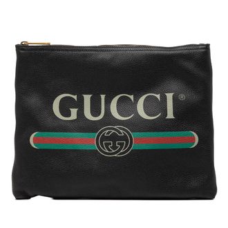 Gucci Tweedehands Medium Leren Logo Portfolio Clutch