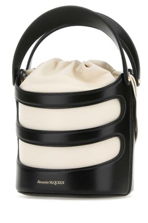 Alexander McQueen Womens Two-Tone Leather The Rise Bucket Bag Blacksoftivory Borse A Secchiello