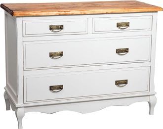 Biscottini International C&oacute;moda De Estilo Country De Madera Maciza De Tilo Armaz&oacute;n Blanco Enevjecido Acabado Con Efecto Nogal 107x47x80 Cm