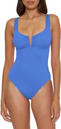 BECCA by Rebecca Virtue Shirred V-Wire One-Piece Swimsuit in Cornflower at Nordstrom, Size Medium