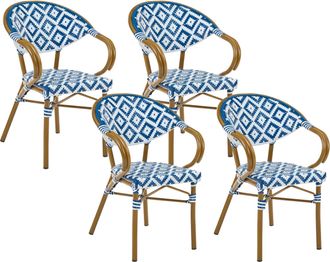 Beliani Conjunto De 4 Sillas De Jard&iacute;n Estructura De Aluminio Y Rat&aacute;n Sint&eacute;tico Azul Y Blanco Caspri