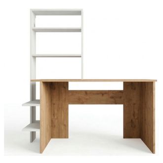 Dmora Escritorio Gradara, 5 Estantes, 5 Compartimentos, Con Librer&iacute;a, 120x55x150h Cm Roble Marr&oacute;n Nodo