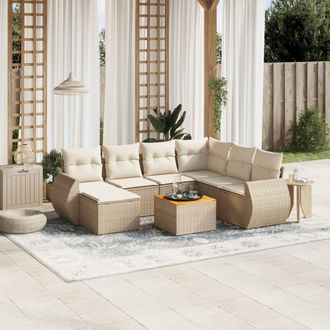 vidaXL Vidaxl - Juego De Sof&aacute;s De Jard&iacute;n Con Cojines Beige 8 Pzas Rat&aacute;n Pe
