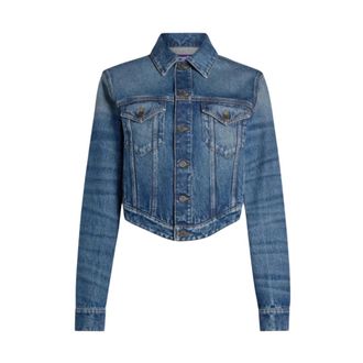 Jean Paul Gaultier Giacca in denim con logo stampato e vita ondulata - - Jackets - Donna - Blu - S