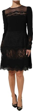 Dolce & Gabbana Floral Lace Trim Sheath A-line Dress - Dames - Korte kleedjes - Zwart - L - Katoen - Kleedjes