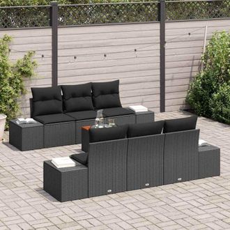 vidaXL Conjunto De Sof&aacute; De Jard&iacute;n 7 Pcs Negro Vidaxl