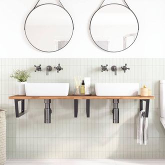 Berkfield Home Elegant Basin Shelf Wall Mounted Steel & Solid Wood Beech in Brown