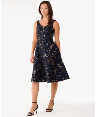 Kate Spade New York Womens Full Bloom Metallic Grace Dress - Dark Blue - Size 10 UK