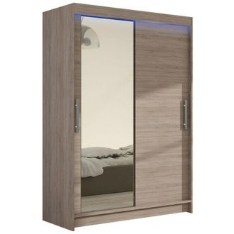 Mirjan24 Mobilier1 - Armario Closico 128, Trufa roble, 200x120x58cm, Puertas de armario: Correderas, Número de estantes: 0, led