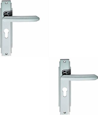 Loops 2x PAIR Line Detailed Handle on Euro Lock Backplate 205 x 45mm Polished Chrome