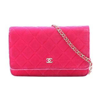 Chanel Pre-owned Quilted Velvet Chain Wallet - Dames - Pre-owned - Roze - Maat: ONE Size Velours
