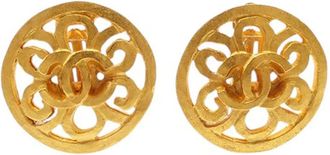 Chanel 1995 CC Gold Plated Flower Clip On Earrings costume earrings - Oro