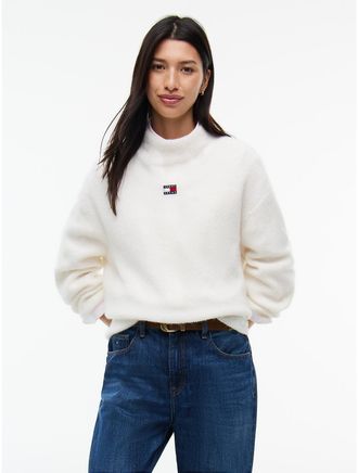 Tommy Hilfiger Womens Tommy Jeans Badge Mockneck Sweater - Off White - XXS